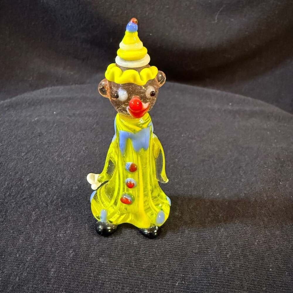 Murano Art Glass Clown Figurine Yellow Blue Hand Blown